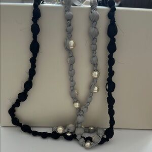 J. Crew Black and Gray Braided Necklace with Pearl Accents